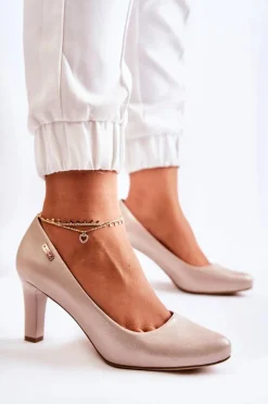 Czółenka Na Słupku|Czółenka Klasyczne>Buty Sergio Leone Czółenka Damskie Sergio Leone Złote Błyszczące Orsola