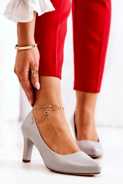 New Czółenka Damskie Sergio Leone Szare Matowe Orsola Damskie Czółenka Na Słupku|Czółenka Klasyczne