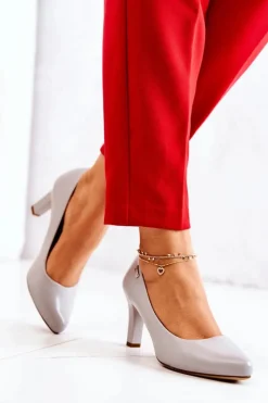 New Czółenka Damskie Sergio Leone Szare Matowe Orsola Damskie Czółenka Na Słupku|Czółenka Klasyczne