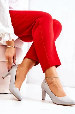 New Czółenka Damskie Sergio Leone Szare Matowe Orsola Damskie Czółenka Na Słupku|Czółenka Klasyczne