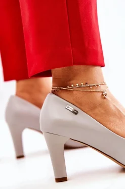 New Czółenka Damskie Sergio Leone Szare Matowe Orsola Damskie Czółenka Na Słupku|Czółenka Klasyczne