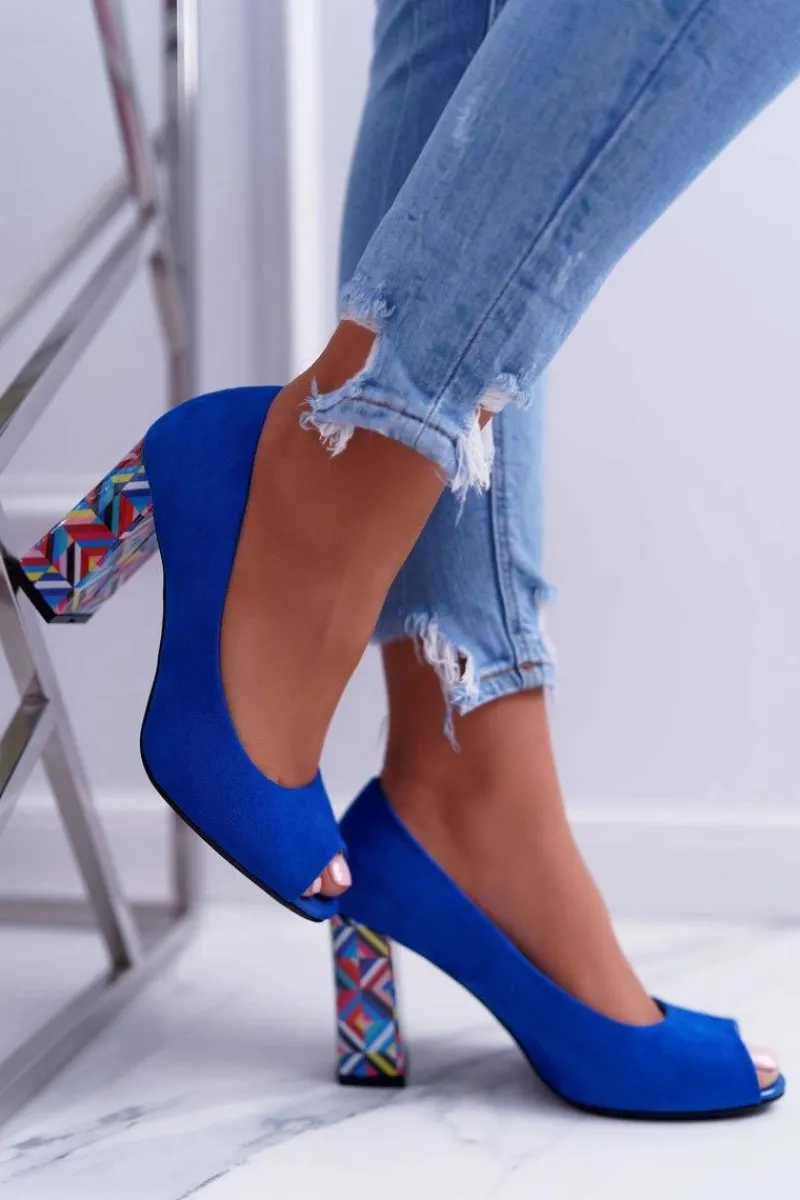 Discount Czółenka Damskie Sergio Leone Odkryte Palce PB133 Niebieskie Fani Damskie Czółenka Zamszowe|Czółenka Na Słupku