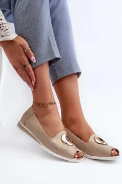 Outlet Boto Czółenka Damskie Z Ozdobą Eko Skórzane Złote Biolita Złoty