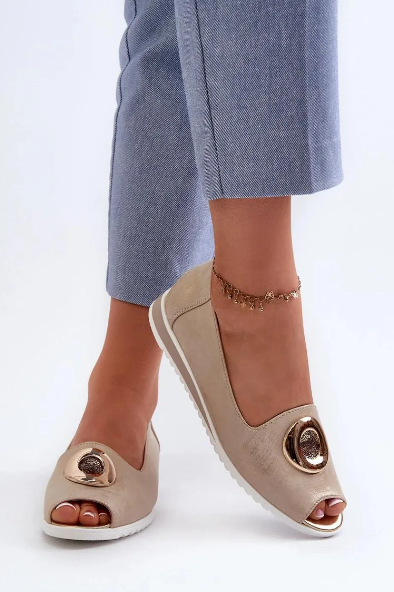 Outlet Boto Czółenka Damskie Z Ozdobą Eko Skórzane Złote Biolita Złoty