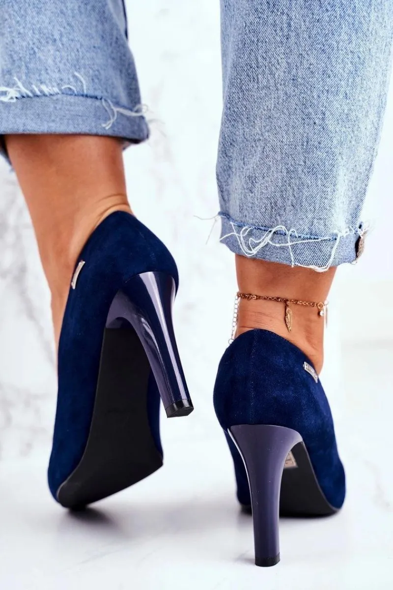 Clearance Buty Sergio Leone Czółenka Damskie Zamszowe Na Słupku Sergio Leone Granatowe Campbell