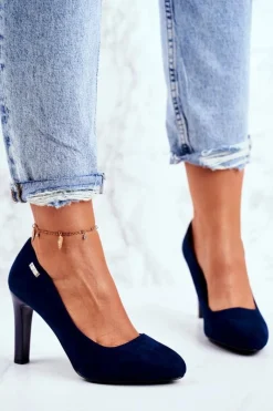 Clearance Buty Sergio Leone Czółenka Damskie Zamszowe Na Słupku Sergio Leone Granatowe Campbell