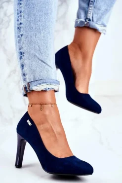 Clearance Buty Sergio Leone Czółenka Damskie Zamszowe Na Słupku Sergio Leone Granatowe Campbell