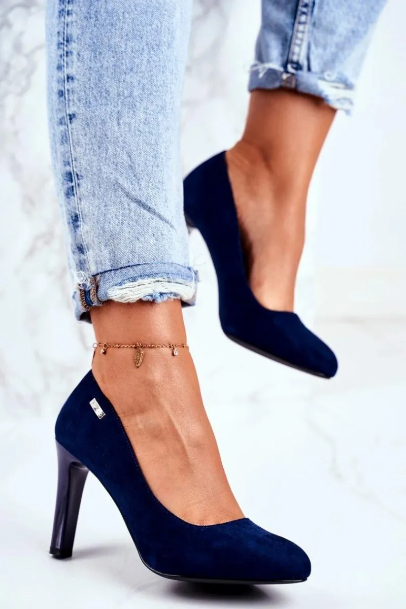 Clearance Buty Sergio Leone Czółenka Damskie Zamszowe Na Słupku Sergio Leone Granatowe Campbell