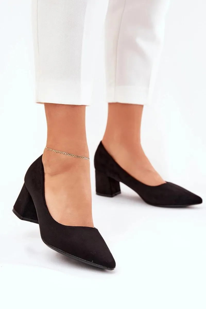 Outlet Czółenka Damskie Ze Szpiczastymi Noskami Na Słupku Czarne Merinette Damskie Czółenka Zamszowe|Czółenka Na Słupku