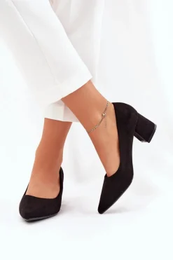 Outlet Czółenka Damskie Ze Szpiczastymi Noskami Na Słupku Czarne Merinette Damskie Czółenka Zamszowe|Czółenka Na Słupku