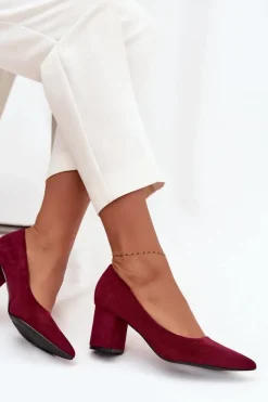 New Czółenka Damskie Ze Szpiczastymi Noskami Na Słupku Bordowe Pavira Damskie Czółenka Zamszowe|Czółenka Na Słupku