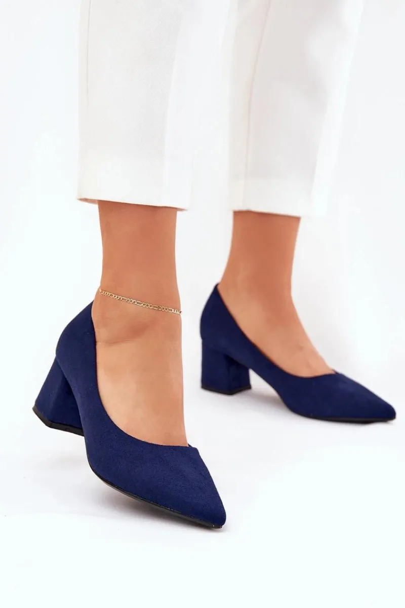 Clearance Boto Czółenka Damskie Ze Szpiczastymi Noskami Na Słupku Granatowe Merinette