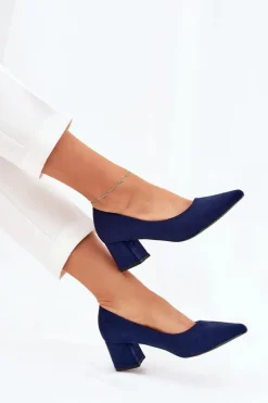 Clearance Boto Czółenka Damskie Ze Szpiczastymi Noskami Na Słupku Granatowe Merinette