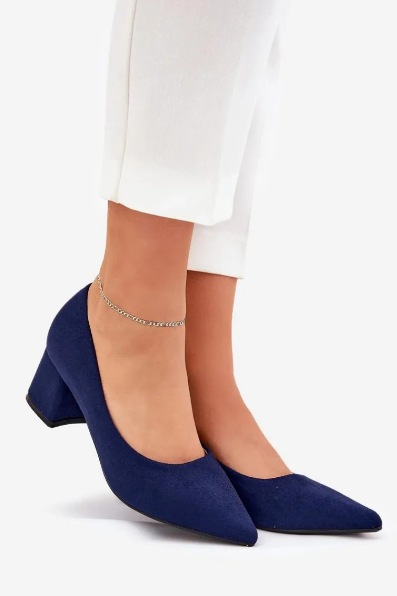 Clearance Boto Czółenka Damskie Ze Szpiczastymi Noskami Na Słupku Granatowe Merinette