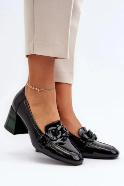 Czółenka Klasyczne|Czółenka Na Słupku>Buty damskie Vinceza Czółenka Lakierowane Z Łańcuchem Czarne Paliotte