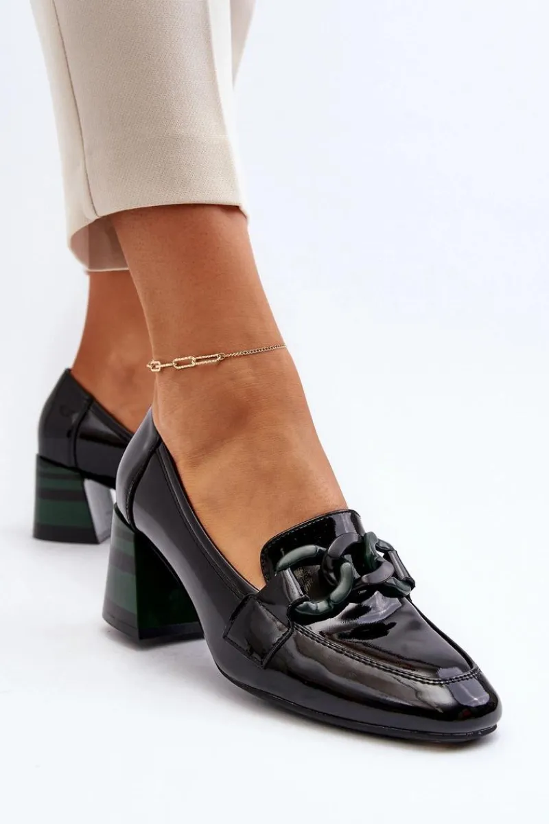 Czółenka Klasyczne|Czółenka Na Słupku>Buty damskie Vinceza Czółenka Lakierowane Z Łańcuchem Czarne Paliotte