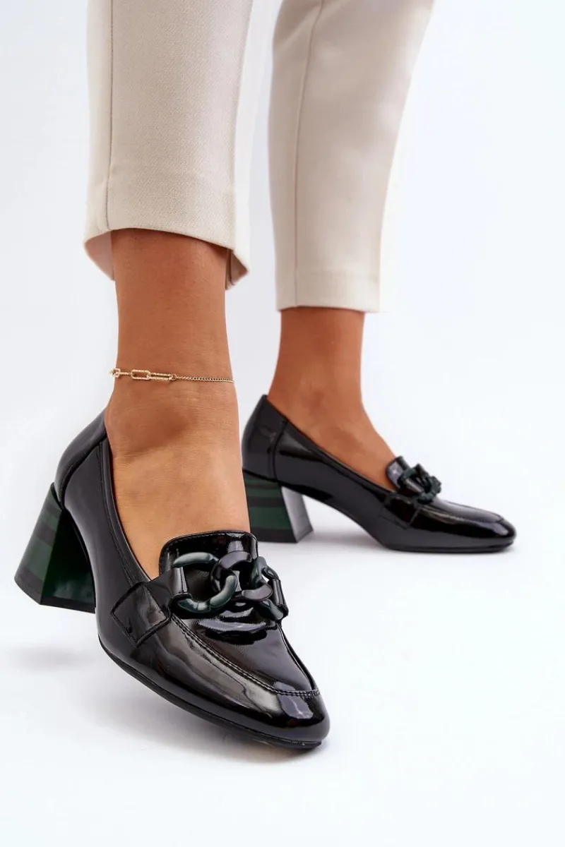 Czółenka Klasyczne|Czółenka Na Słupku>Buty damskie Vinceza Czółenka Lakierowane Z Łańcuchem Czarne Paliotte