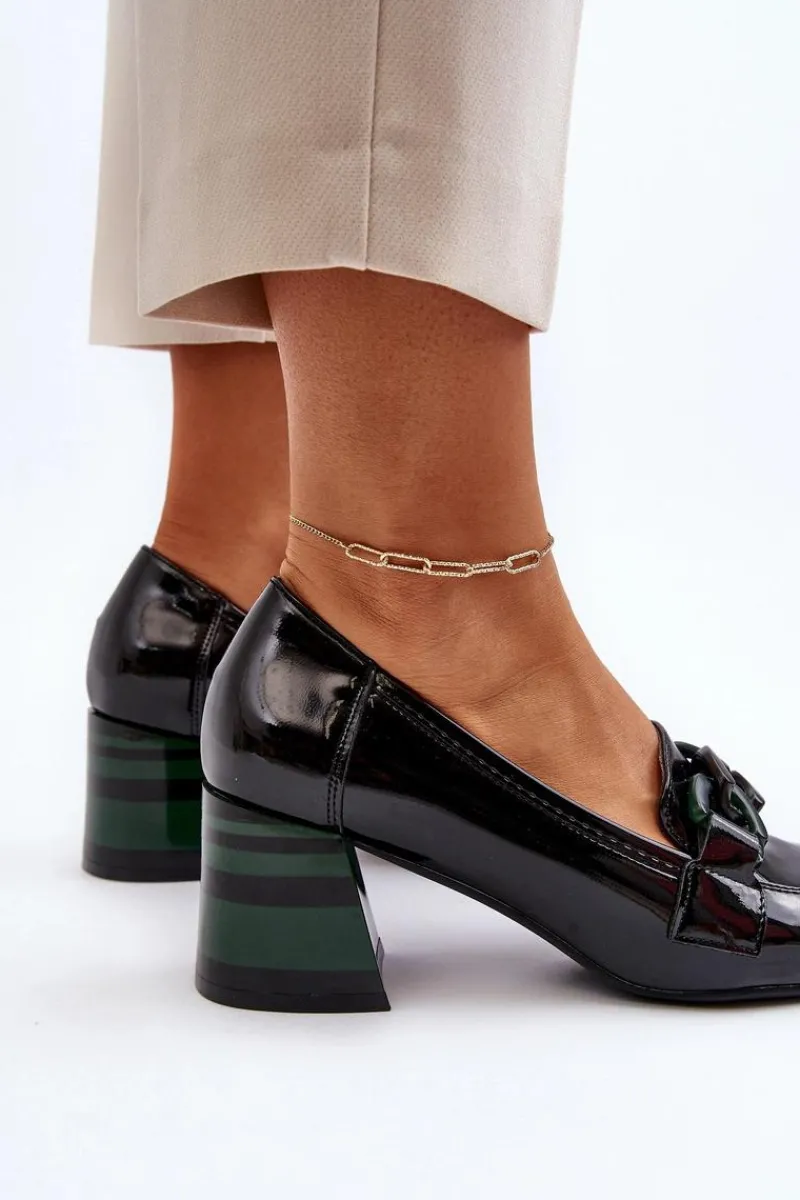 Czółenka Klasyczne|Czółenka Na Słupku>Buty damskie Vinceza Czółenka Lakierowane Z Łańcuchem Czarne Paliotte