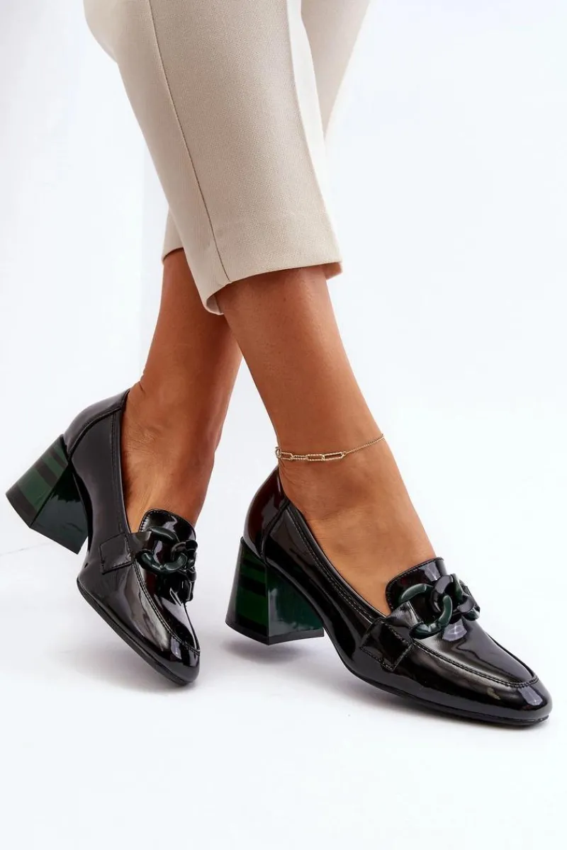 Czółenka Klasyczne|Czółenka Na Słupku>Buty damskie Vinceza Czółenka Lakierowane Z Łańcuchem Czarne Paliotte