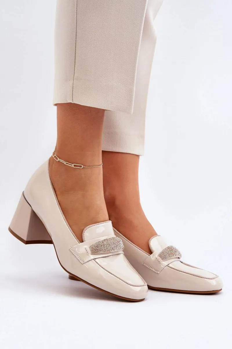 Czółenka Na Słupku|Czółenka Klasyczne>Buty damskie Vinceza Czółenka Lakierowane Z Ozdobą Beżowe Samassa