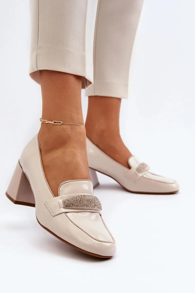 Czółenka Na Słupku|Czółenka Klasyczne>Buty damskie Vinceza Czółenka Lakierowane Z Ozdobą Beżowe Samassa