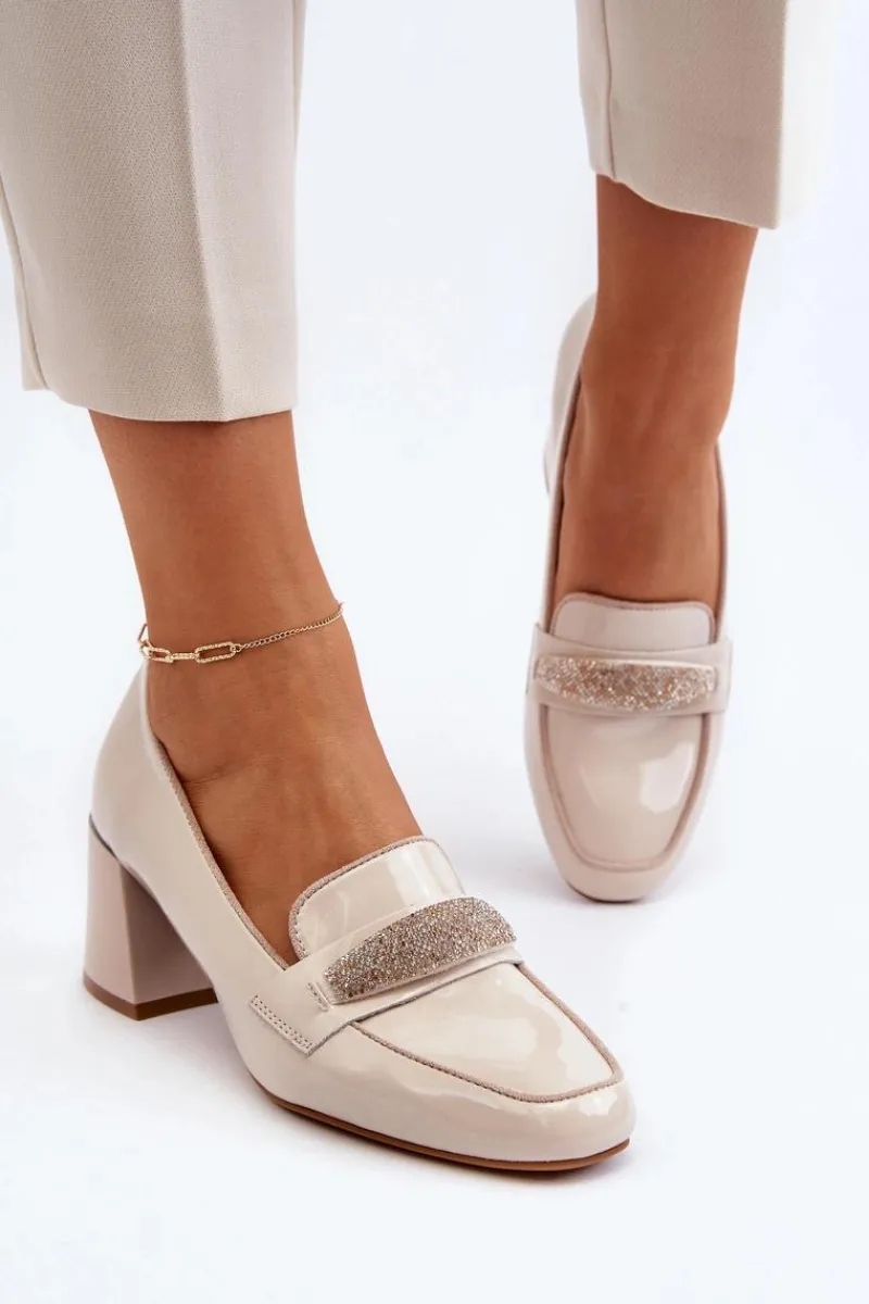 Czółenka Na Słupku|Czółenka Klasyczne>Buty damskie Vinceza Czółenka Lakierowane Z Ozdobą Beżowe Samassa