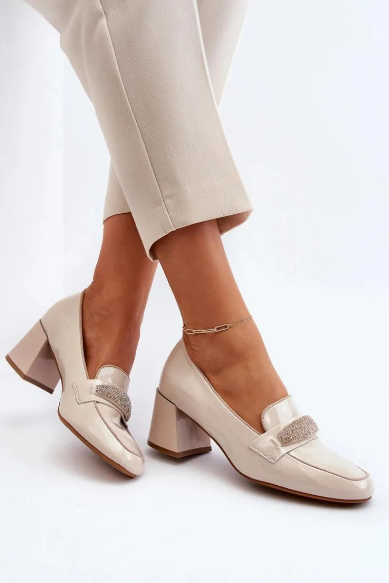 Czółenka Na Słupku|Czółenka Klasyczne>Buty damskie Vinceza Czółenka Lakierowane Z Ozdobą Beżowe Samassa