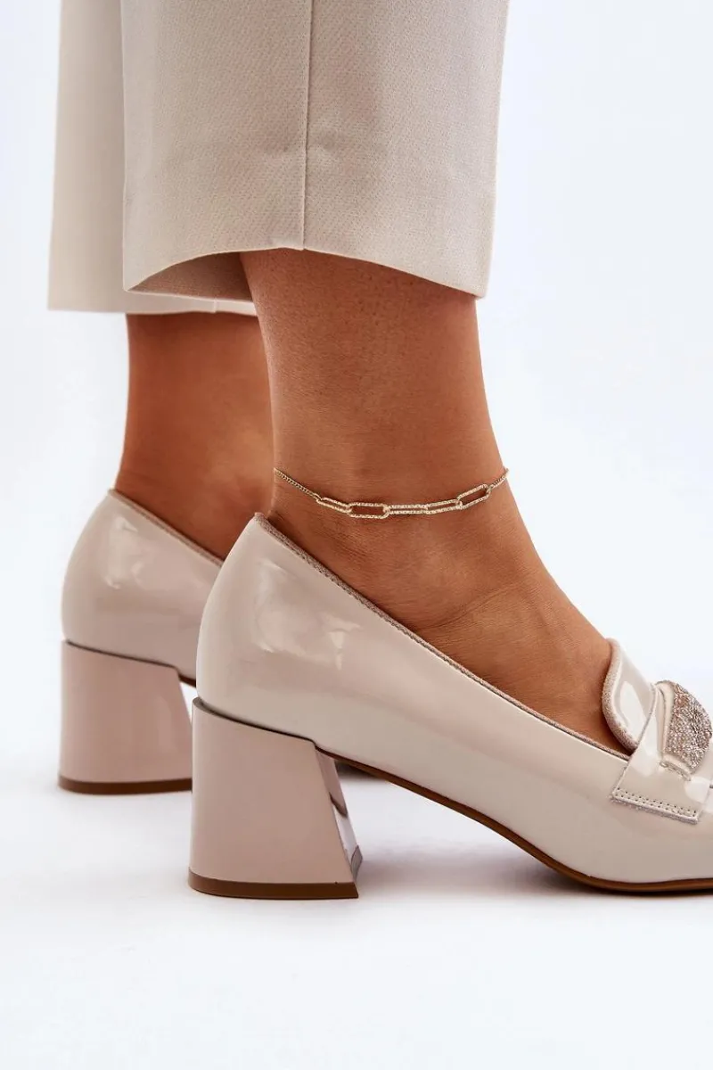 Czółenka Na Słupku|Czółenka Klasyczne>Buty damskie Vinceza Czółenka Lakierowane Z Ozdobą Beżowe Samassa