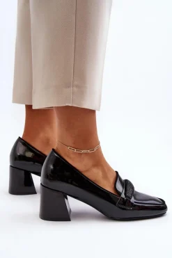 New Buty damskie Vinceza Czółenka Lakierowane Z Ozdobą Czarne Samassa