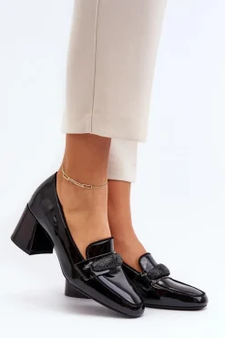 New Buty damskie Vinceza Czółenka Lakierowane Z Ozdobą Czarne Samassa