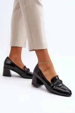 New Buty damskie Vinceza Czółenka Lakierowane Z Ozdobą Czarne Samassa