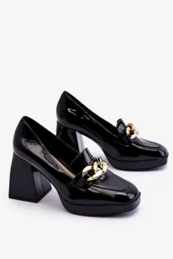 Discount Czółenka Na Masywnym Obcasie Czarne Nataly Damskie Czółenka Na Platformie|Czółenka Na Słupku