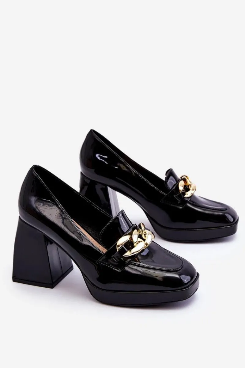 Discount Czółenka Na Masywnym Obcasie Czarne Nataly Damskie Czółenka Na Platformie|Czółenka Na Słupku