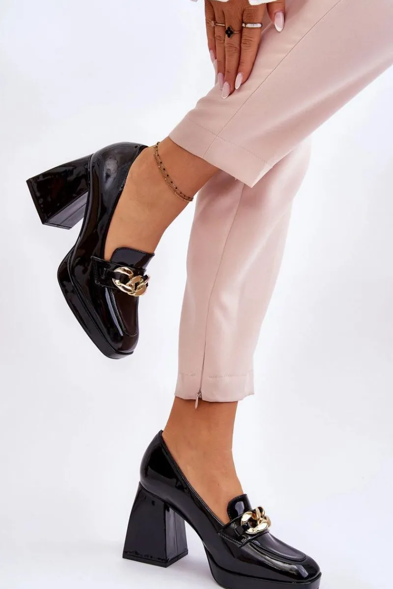 Discount Czółenka Na Masywnym Obcasie Czarne Nataly Damskie Czółenka Na Platformie|Czółenka Na Słupku