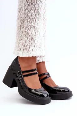 Czółenka Na Platformie|Czółenka Na Słupku>Boto Czółenka Na Masywnym Obcasie Lakierowane Czarne Halmina