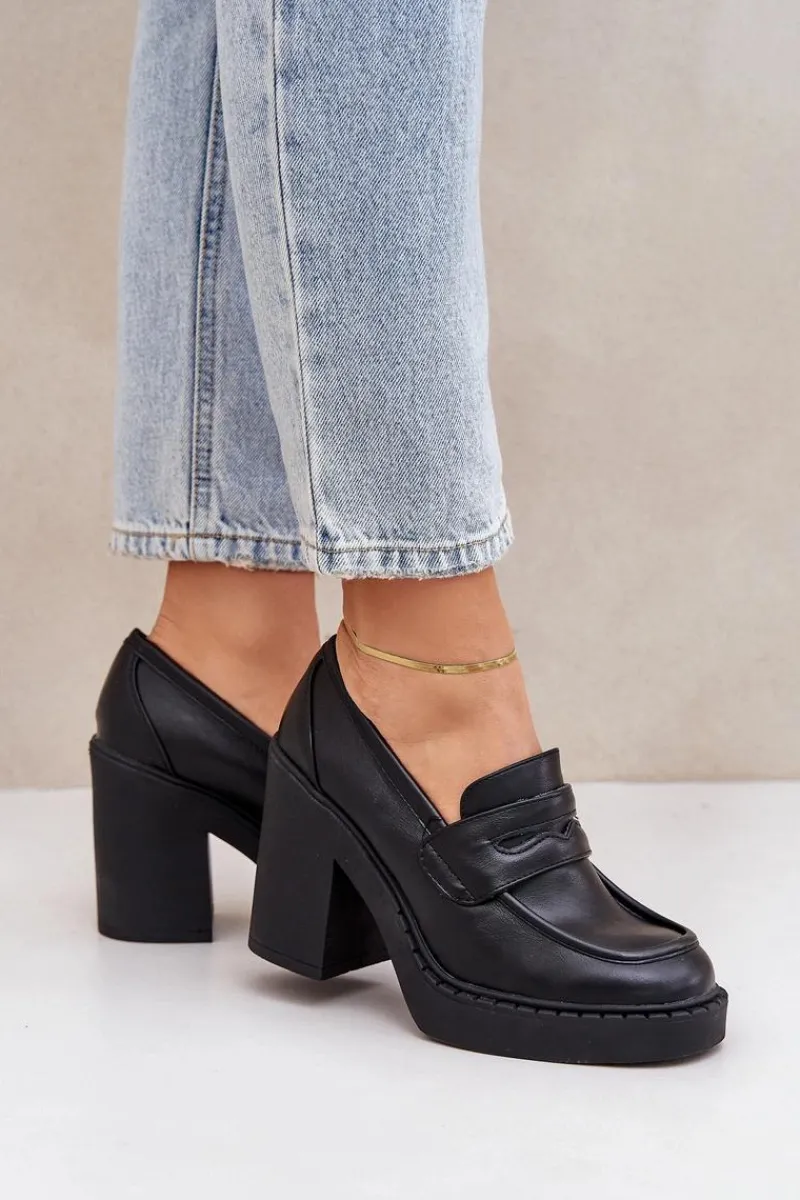 Czółenka Na Słupku|Czółenka Klasyczne>Boto Czółenka Na Masywnym Słupku Z Eko Skóry Czarne Eminza