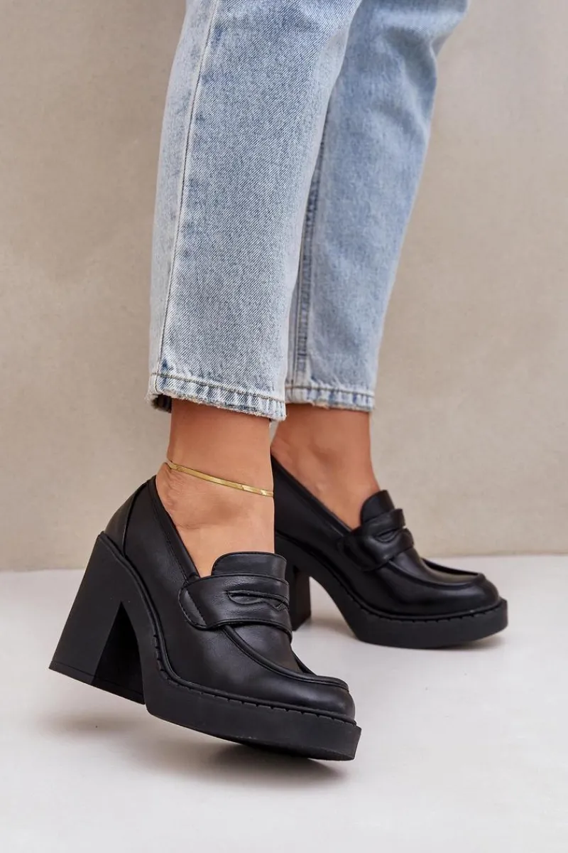 Czółenka Na Słupku|Czółenka Klasyczne>Boto Czółenka Na Masywnym Słupku Z Eko Skóry Czarne Eminza