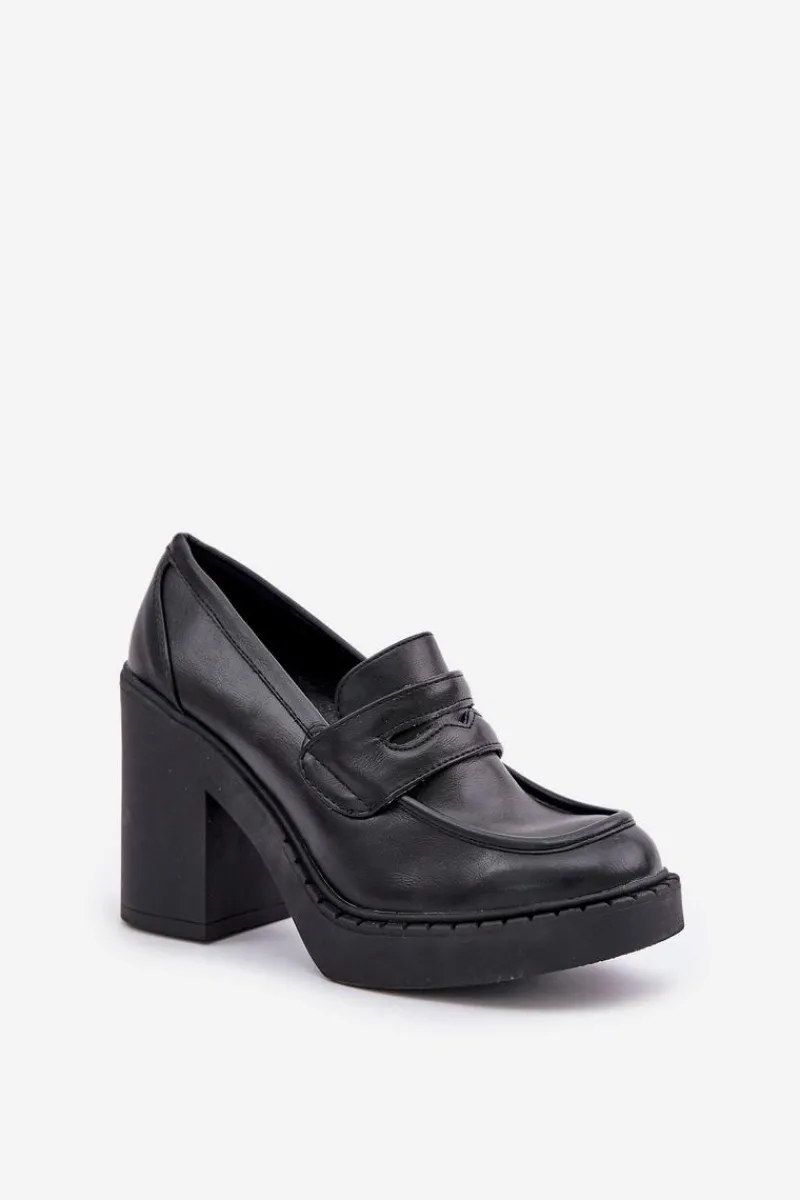 Czółenka Na Słupku|Czółenka Klasyczne>Boto Czółenka Na Masywnym Słupku Z Eko Skóry Czarne Eminza