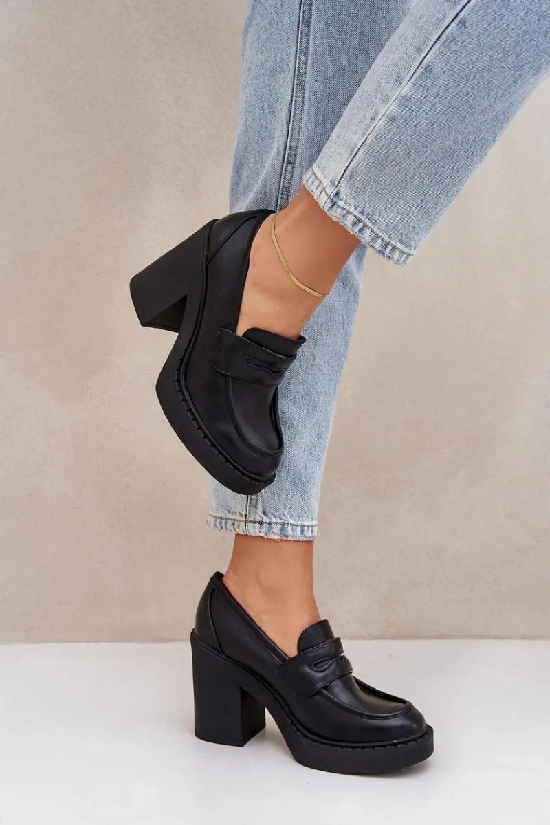 Czółenka Na Słupku|Czółenka Klasyczne>Boto Czółenka Na Masywnym Słupku Z Eko Skóry Czarne Eminza