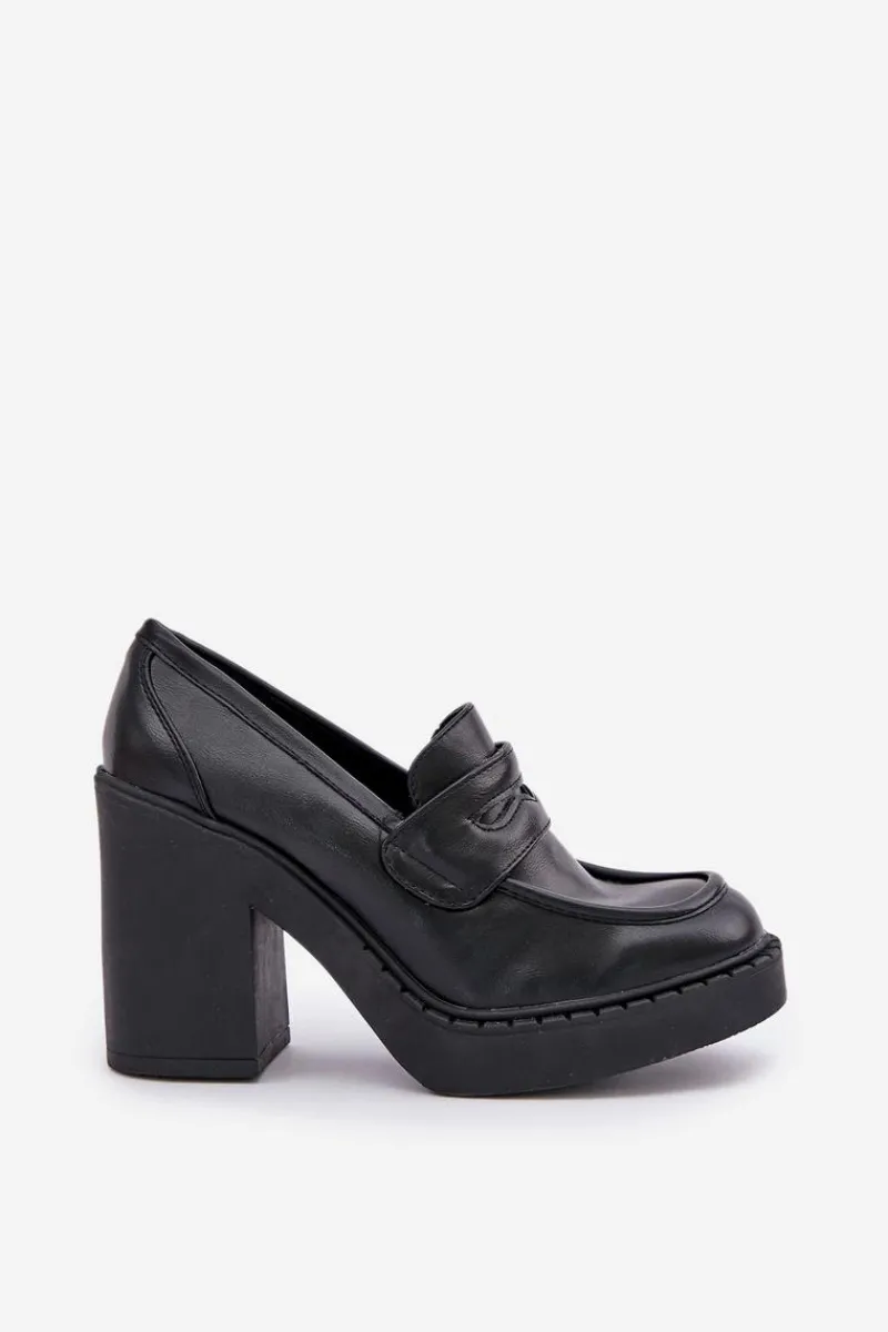 Czółenka Na Słupku|Czółenka Klasyczne>Boto Czółenka Na Masywnym Słupku Z Eko Skóry Czarne Eminza