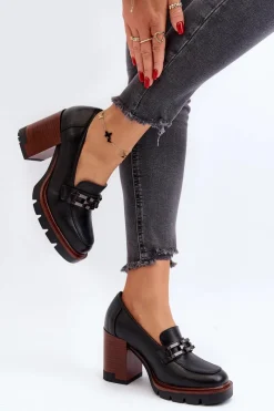 Buty damskie Vinceza Czółenka Na Masywnym Słupku Z Ozdobą Czarne Oradna