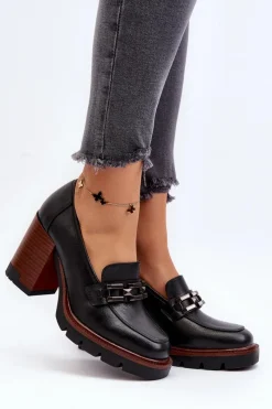 Buty damskie Vinceza Czółenka Na Masywnym Słupku Z Ozdobą Czarne Oradna