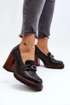 Buty damskie Vinceza Czółenka Na Masywnym Słupku Z Ozdobą Czarne Oradna