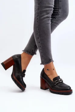 Buty damskie Vinceza Czółenka Na Masywnym Słupku Z Ozdobą Czarne Oradna