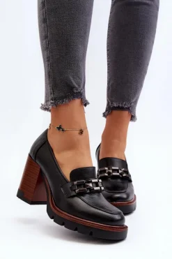 Buty damskie Vinceza Czółenka Na Masywnym Słupku Z Ozdobą Czarne Oradna