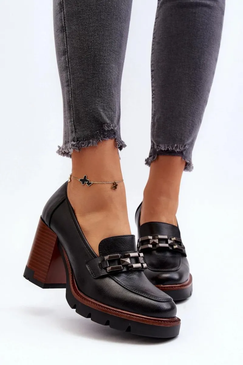 Buty damskie Vinceza Czółenka Na Masywnym Słupku Z Ozdobą Czarne Oradna