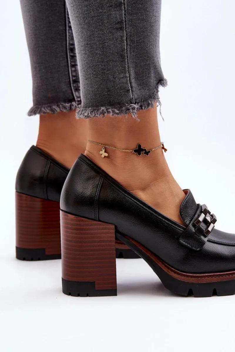 Buty damskie Vinceza Czółenka Na Masywnym Słupku Z Ozdobą Czarne Oradna