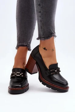 Buty damskie Vinceza Czółenka Na Masywnym Słupku Z Ozdobą Czarne Oradna