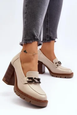 Czółenka Na Słupku|Czółenka Klasyczne>Buty damskie Vinceza Czółenka Na Masywnym Słupku Z Ozdobą Beżowe Oradna