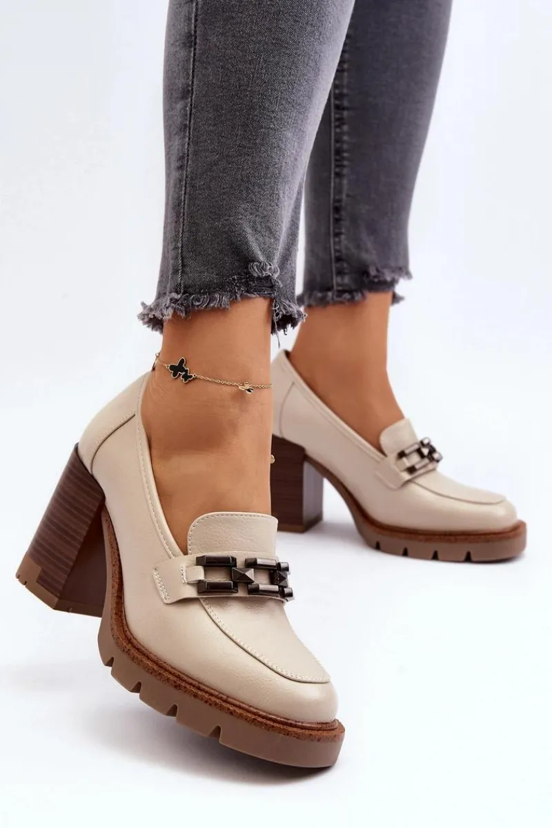 Czółenka Na Słupku|Czółenka Klasyczne>Buty damskie Vinceza Czółenka Na Masywnym Słupku Z Ozdobą Beżowe Oradna